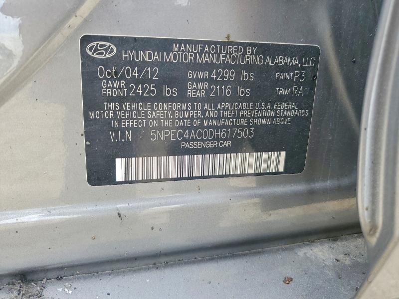 2013 Hyundai Sonata მანქანა იყიდება აუქციონზე, vin: 5NPEC4AC0DH617503, აუქციონის ნომერი: 55936836
