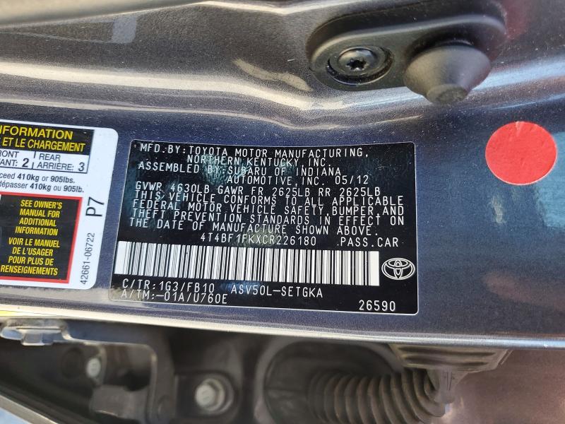 Продаж на аукціоні авто 2012 Toyota Camry, vin: 4T4BF1FKXCR226180, номер лоту: 56744086