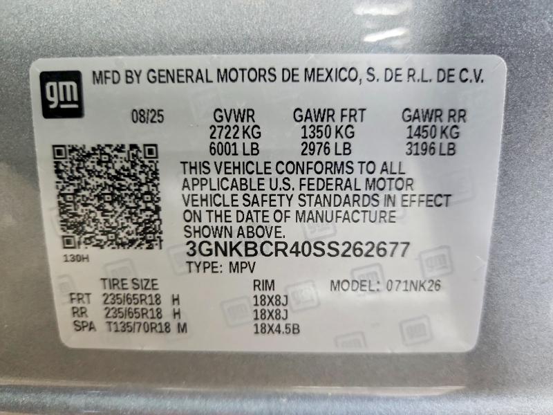 Продажа на аукционе авто 2025 Chevrolet Blazer, vin: 3GNKBCR40SS262677, номер лота: 56638656
