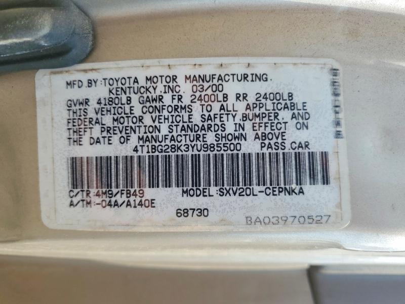Продажа на аукционе авто 2000 Toyota Camry, vin: 4T1BG28K3YU985500, номер лота: 56797256