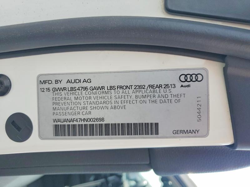 Продажа на аукционе авто 2017 Audi A4, vin: WAUANAF47HN002698, номер лота: 58594776