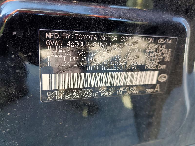57391576 :رقم المزاد ، JTHBE1D22E5013191 vin ، 2014 Lexus Is مزاد بيع