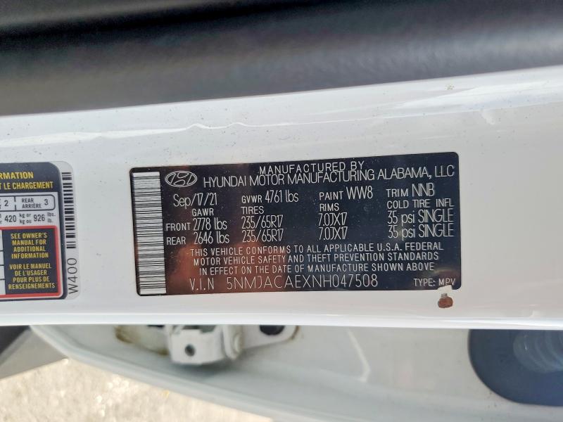 2022 Hyundai Tucson მანქანა იყიდება აუქციონზე, vin: 5NMJACAEXNH047508, აუქციონის ნომერი: 56773646