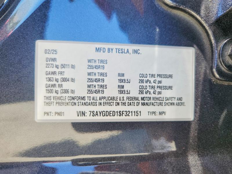 Aukcja sprzedaży 2025 Tesla Model Y, vin: 7SAYGDED1SF321151, numer aukcji: 56739406