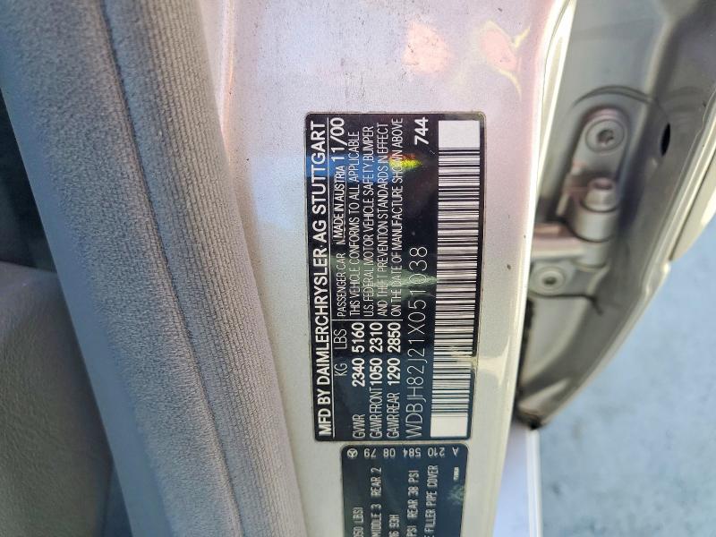 57387056 :رقم المزاد ، WDBJH82J21X051038 vin ، 2001 Mercedes-benz E مزاد بيع