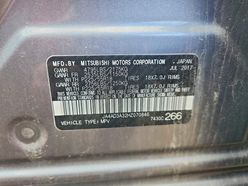 57946806 :رقم المزاد ، JA4AD3A32HZ070846 vin ، 2017 Mitsubishi Outlander مزاد بيع