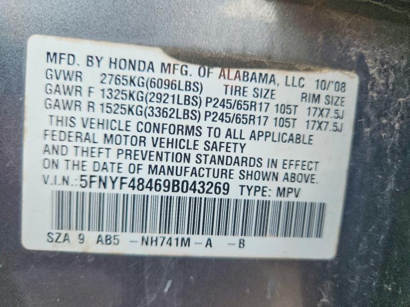 Aukcja sprzedaży 2009 Honda Pilot, vin: 5FNYF48469B043269, numer aukcji: 58067686
