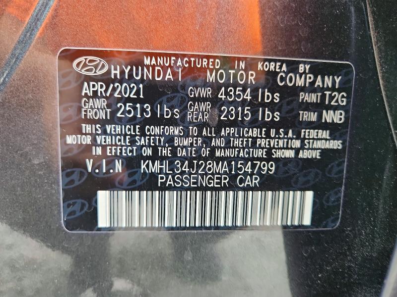 59122096 :رقم المزاد ، KMHL34J28MA154799 vin ، 2021 Hyundai Sonata مزاد بيع