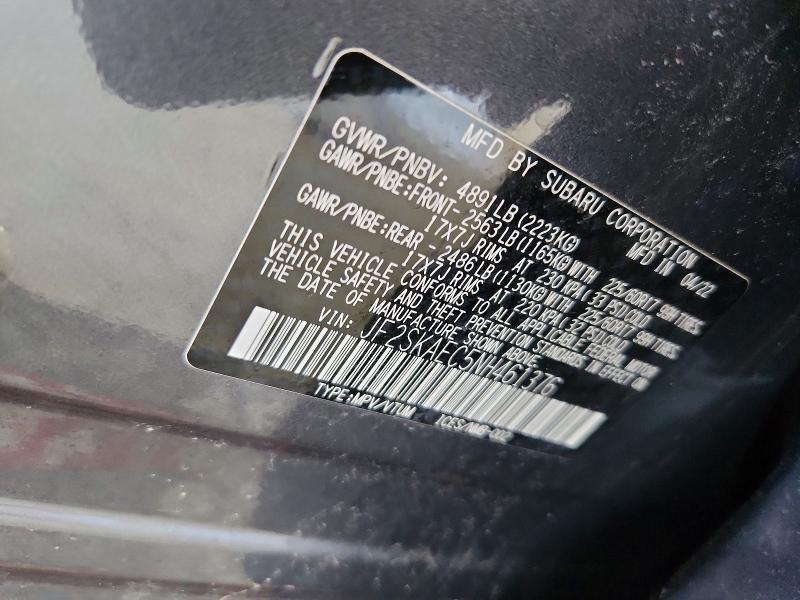 Продаж на аукціоні авто 2022 Subaru Forester, vin: JF2SKAEC5NH461376, номер лоту: 57492476