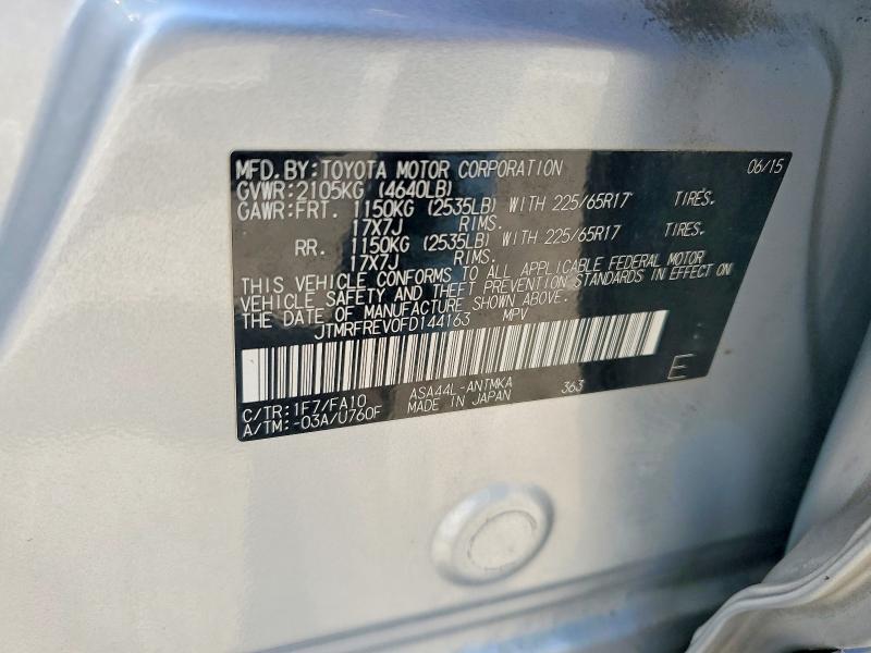 2015 Toyota Rav4 მანქანა იყიდება აუქციონზე, vin: JTMRFREV0FD144163, აუქციონის ნომერი: 57209656