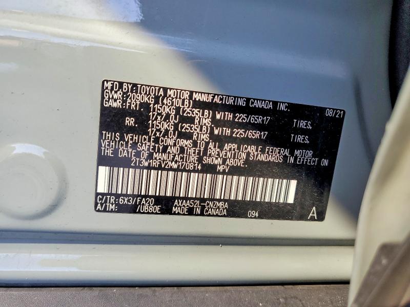 Продаж на аукціоні авто 2021 Toyota Rav4, vin: 2T3W1RFV2MW170814, номер лоту: 58745006