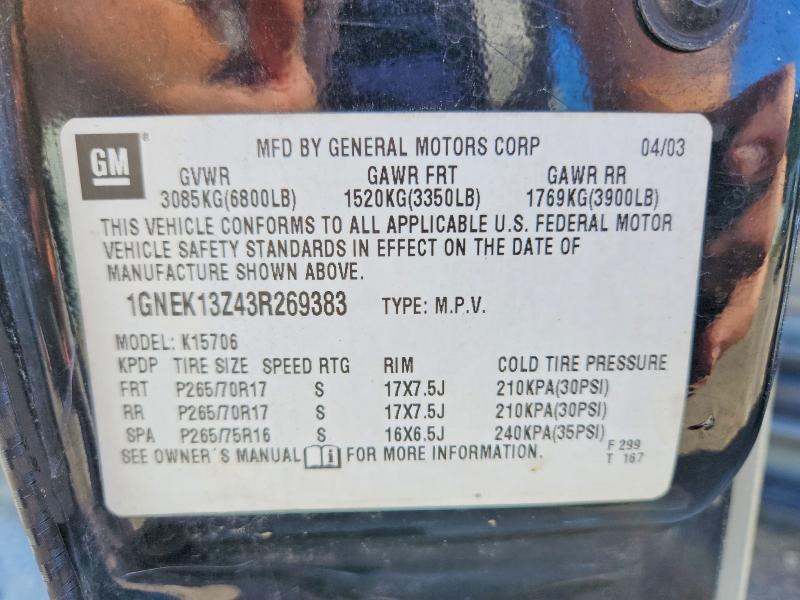 55422506 :رقم المزاد ، 1GNEK13Z43R269383 vin ، 2003 Chevrolet Tahoe مزاد بيع