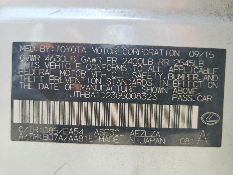 Aukcja sprzedaży 2016 Lexus Is, vin: JTHBA1D23G5008323, numer aukcji: 58023906