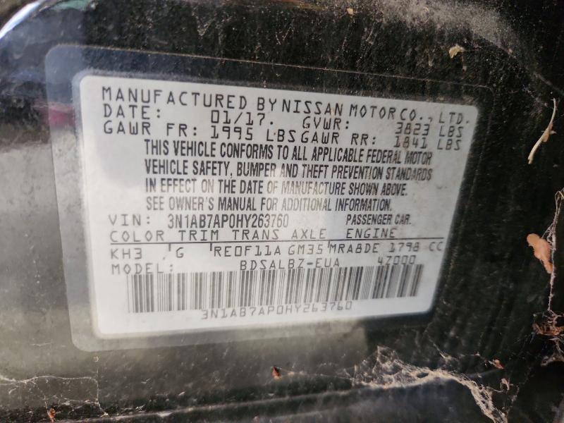 2017 Nissan Sentra მანქანა იყიდება აუქციონზე, vin: 3N1AB7AP0HY263760, აუქციონის ნომერი: 57966346