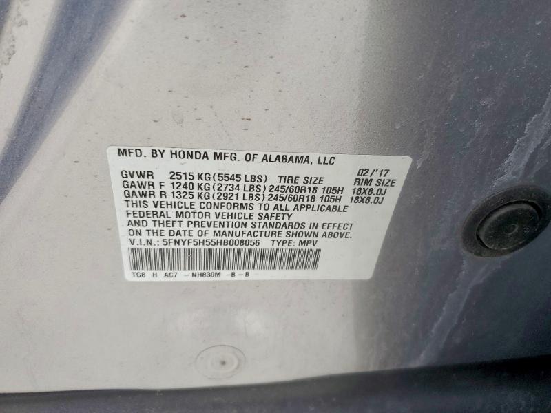 Продажа на аукционе авто 2017 Honda Pilot, vin: 5FNYF5H55HB008056, номер лота: 58526706