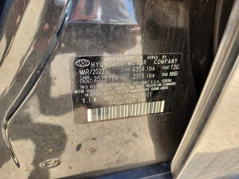 2022 Hyundai Sonata მანქანა იყიდება აუქციონზე, vin: KMHL24JA7NA218021, აუქციონის ნომერი: 58218286