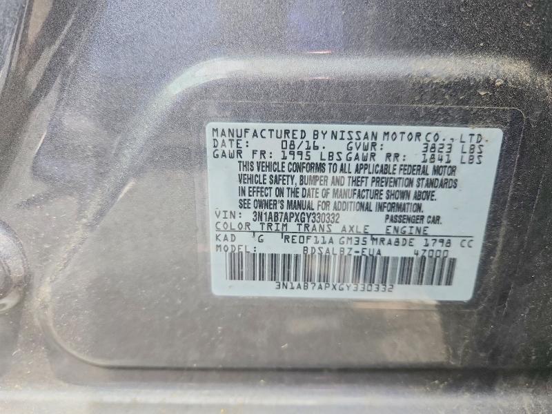2016 Nissan Sentra მანქანა იყიდება აუქციონზე, vin: 3N1AB7APXGY330332, აუქციონის ნომერი: 57624666