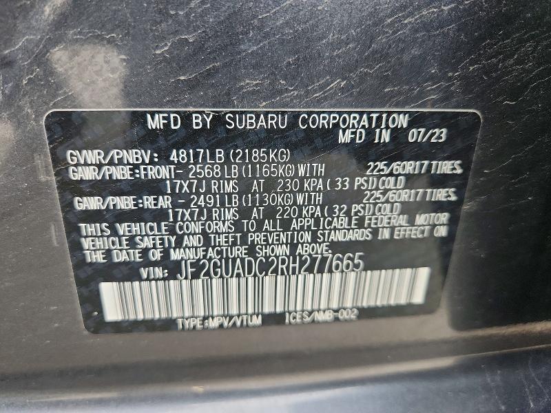 Продажа на аукционе авто 2024 Subaru Crosstrek, vin: JF2GUADC2RH277665, номер лота: 58993046