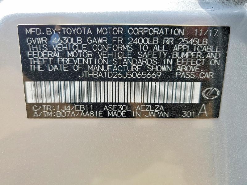 Продаж на аукціоні авто 2018 Lexus Is, vin: JTHBA1D26J5065669, номер лоту: 58092586