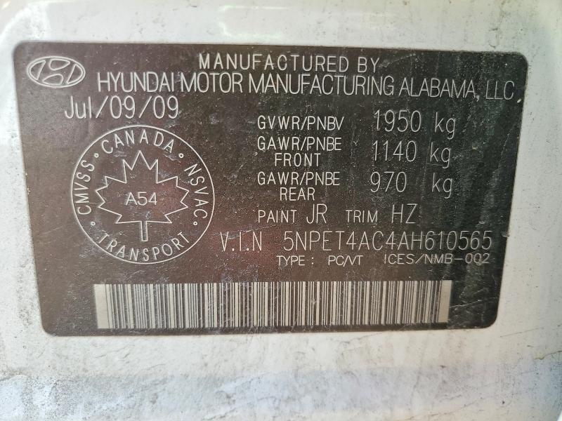 53470746 :رقم المزاد ، 5NPET4AC4AH610565 vin ، 2010 Hyundai Sonata مزاد بيع