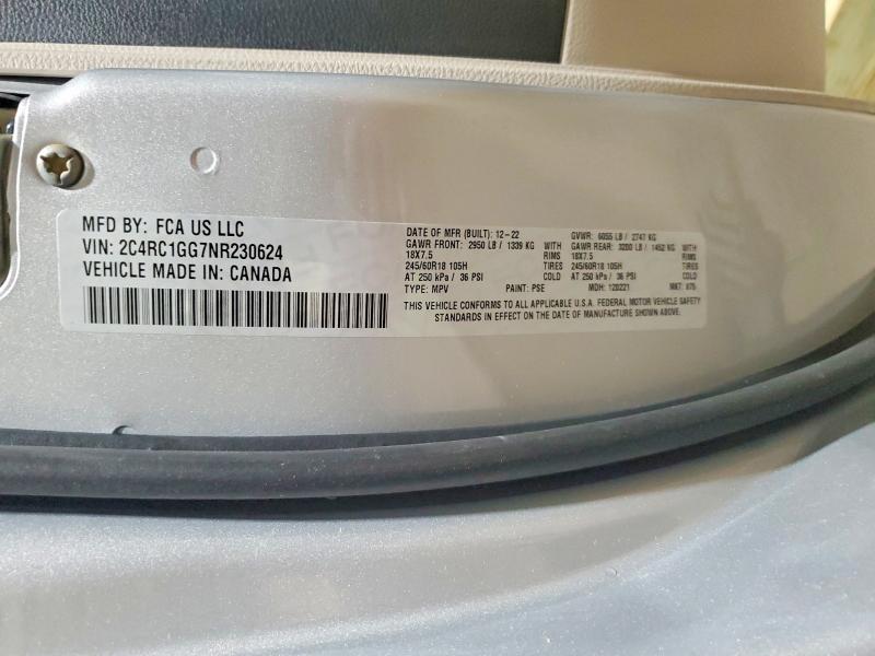 56856706 :رقم المزاد ، 2C4RC1GG7NR230624 vin ، 2022 Chrysler Pacifica مزاد بيع