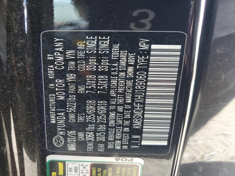 Auction sale of the 2017 Hyundai Santa Fe, vin: KM8SMDHFXHU189060, lot number: 58690956