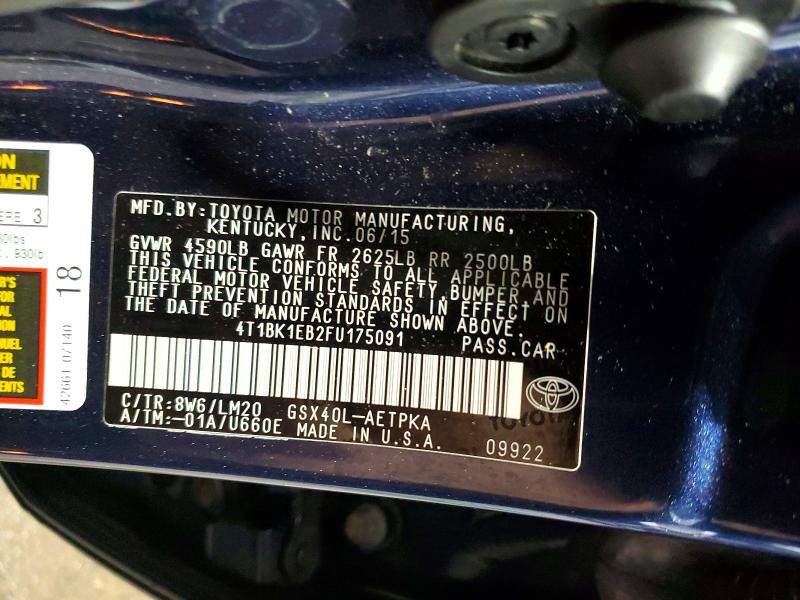 57041516 :رقم المزاد ، 4T1BK1EB2FU175091 vin ، 2015 Toyota Avalon مزاد بيع