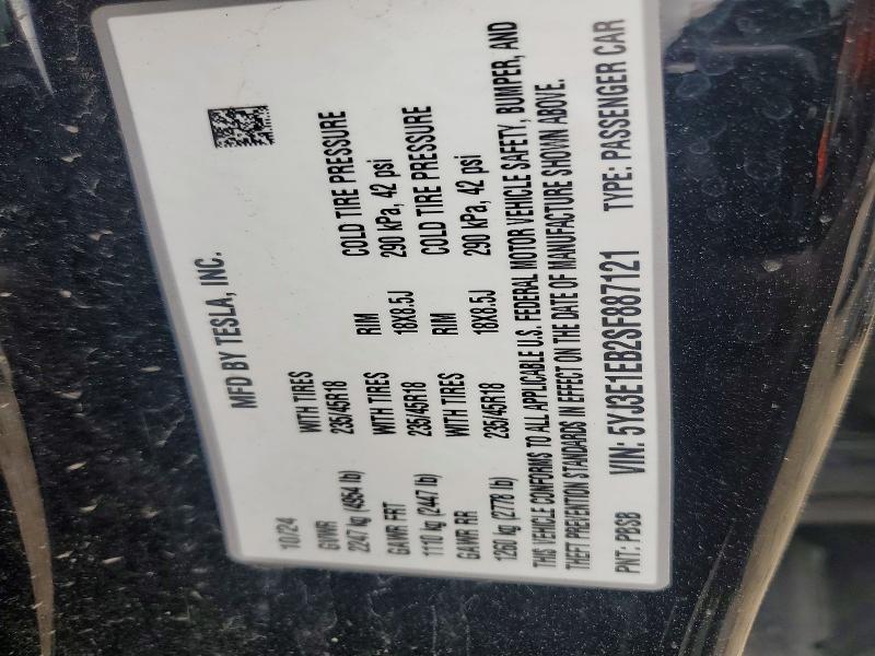 Продаж на аукціоні авто 2025 Tesla Model 3, vin: 5YJ3E1EB2SF887121, номер лоту: 56274846