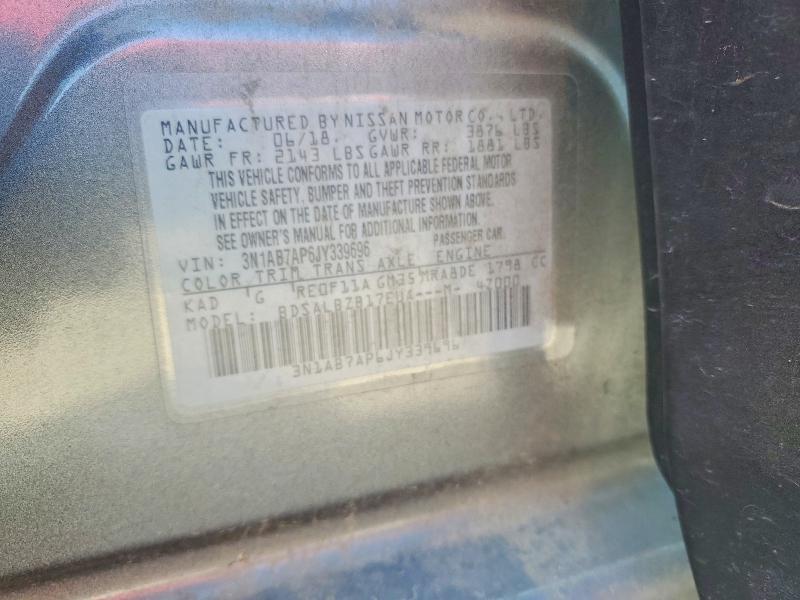 Aukcja sprzedaży 2018 Nissan Sentra, vin: 3N1AB7AP6JY339696, numer aukcji: 57834296
