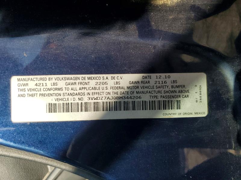Продажа на аукционе авто 2011 Volkswagen Jetta, vin: 3VWDZ7AJ0BM344206, номер лота: 58785826