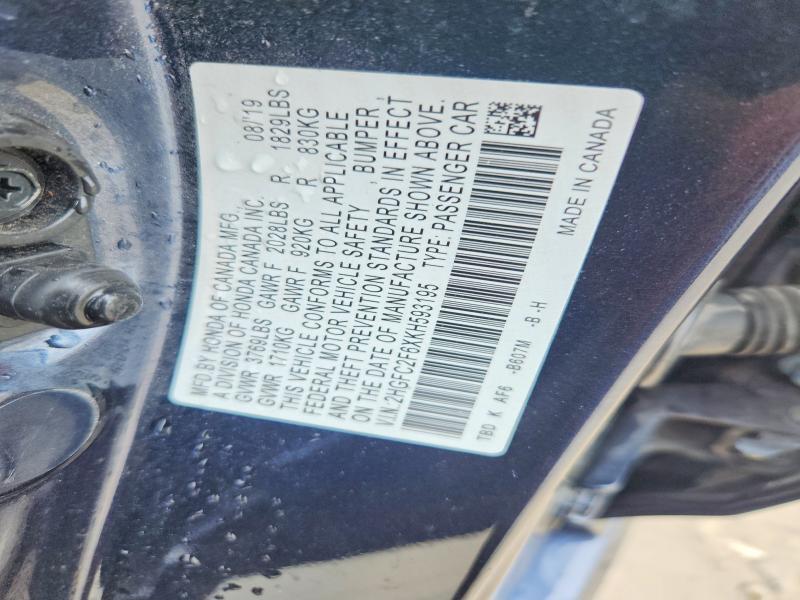 Aukcja sprzedaży 2019 Honda Civic, vin: 2HGFC2F6XKH593195, numer aukcji: 54945566