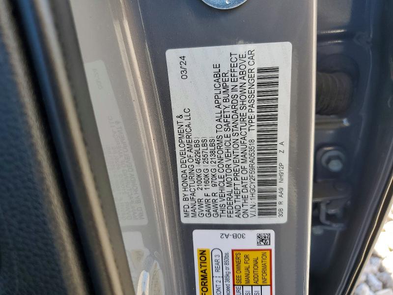 Продажа на аукционе авто 2024 Honda Accord, vin: 1HGCY2F59RA053518, номер лота: 58496076