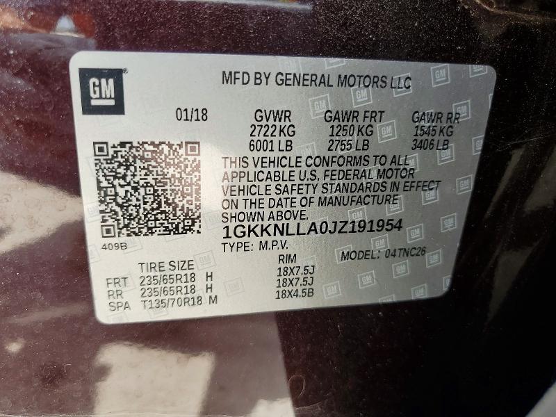 2018 Gmc Acadia მანქანა იყიდება აუქციონზე, vin: 1GKKNLLA0JZ191954, აუქციონის ნომერი: 58925546