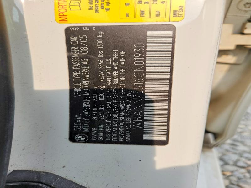 58796806 :رقم المزاد ، WBANN73516CN01930 vin ، 2006 Bmw 530 مزاد بيع