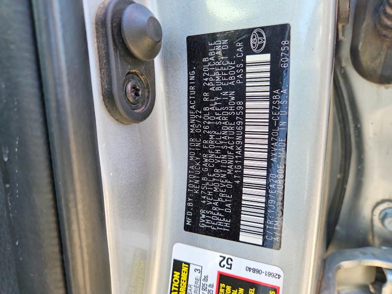 Auction sale of the 2022 Toyota Camry, vin: 4T1G11AK9NU697598, lot number: 57961666