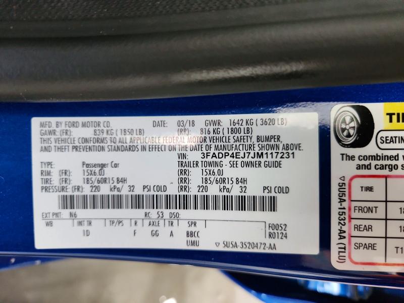 Продаж на аукціоні авто 2018 Ford Fiesta, vin: 3FADP4EJ7JM117231, номер лоту: 58929636
