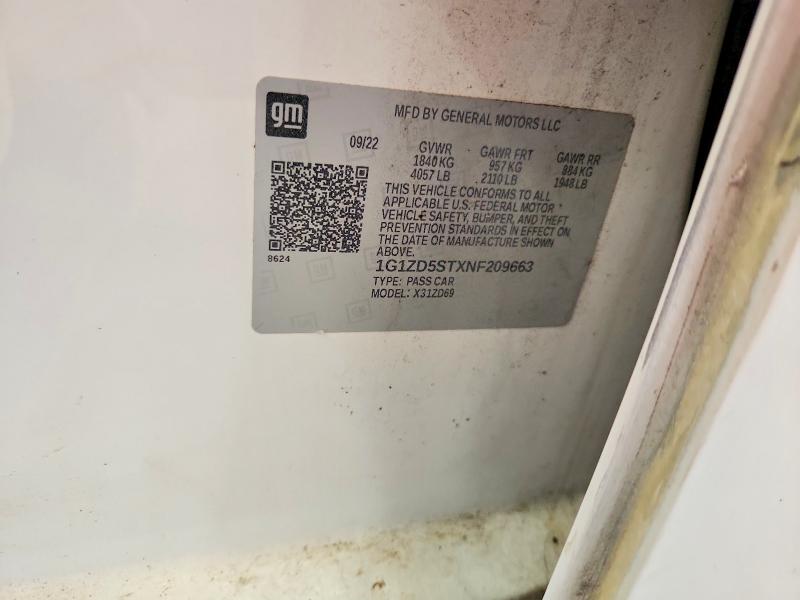 2022 Chevrolet Malibu მანქანა იყიდება აუქციონზე, vin: 1G1ZD5STXNF209663, აუქციონის ნომერი: 59119706