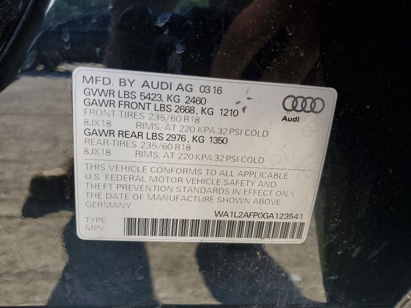 2016 Audi Q5 მანქანა იყიდება აუქციონზე, vin: WA1L2AFP0GA123541, აუქციონის ნომერი: 55582076