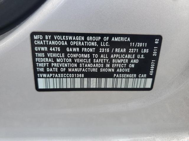 Продаж на аукціоні авто 2012 Volkswagen Passat, vin: 1VWAP7A3XCC031368, номер лоту: 58744736