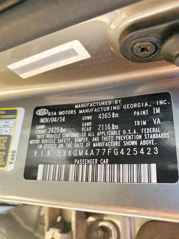 2015 Kia Optima მანქანა იყიდება აუქციონზე, vin: 5XXGM4A77FG425423, აუქციონის ნომერი: 57628636