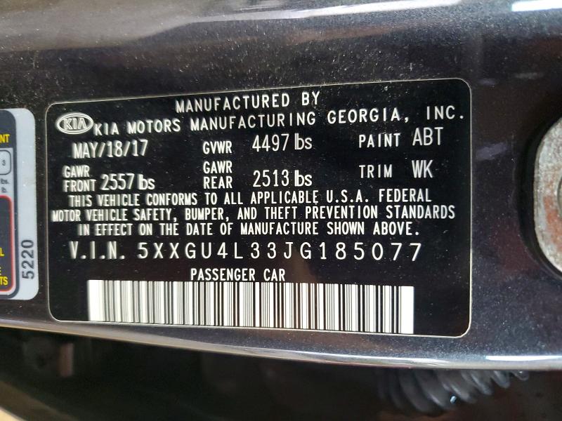 58252526 :رقم المزاد ، 5XXGU4L33JG185077 vin ، 2018 Kia Optima مزاد بيع