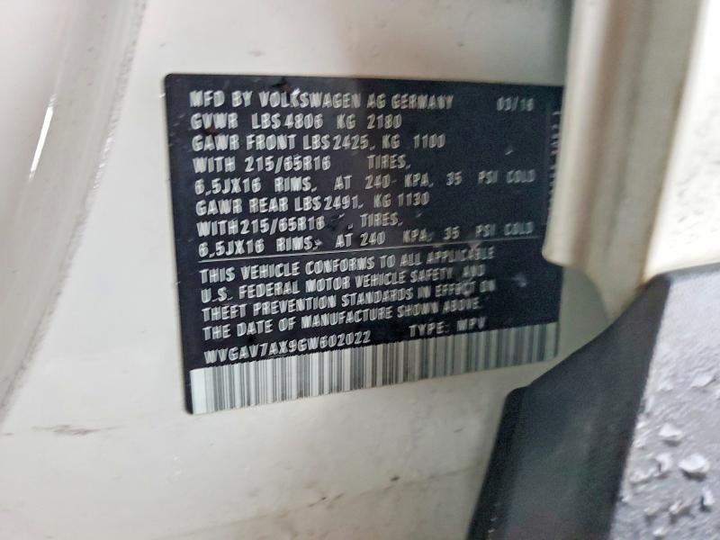 Aukcja sprzedaży 2016 Volkswagen Tiguan, vin: WVGAV7AX9GW602022, numer aukcji: 55186186
