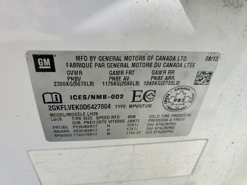 58551336 :رقم المزاد ، 2GKFLVEK0D6427804 vin ، 2013 Gmc Terrain مزاد بيع