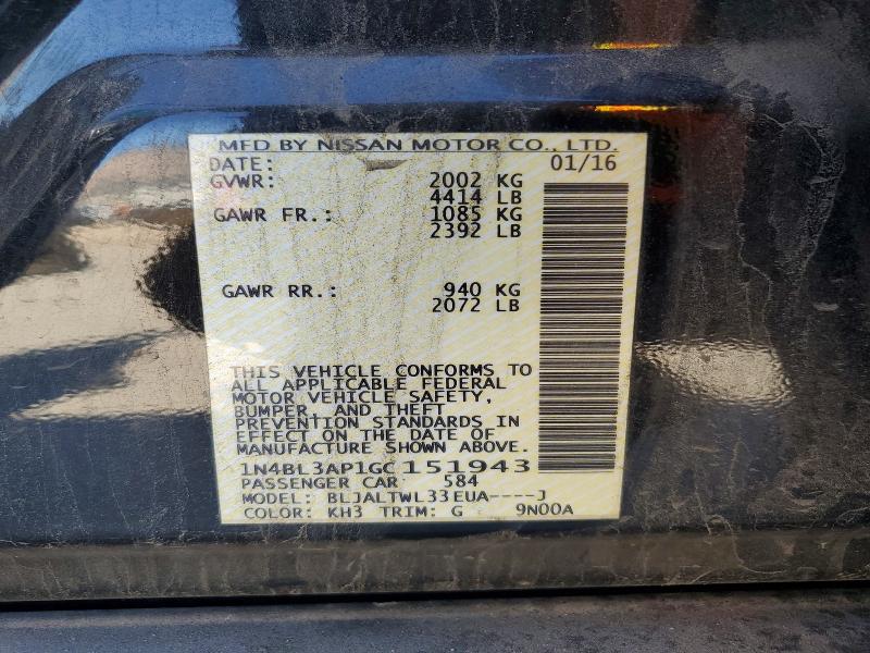 Aukcja sprzedaży 2016 Nissan Altima, vin: 1N4BL3AP1GC151943, numer aukcji: 56371286