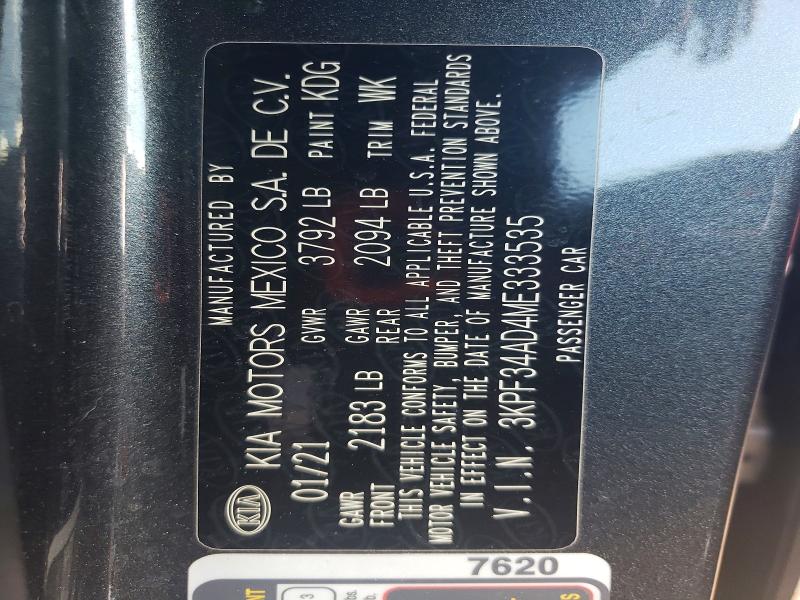 2021 Kia Forte მანქანა იყიდება აუქციონზე, vin: 3KPF34AD4ME333535, აუქციონის ნომერი: 54922096