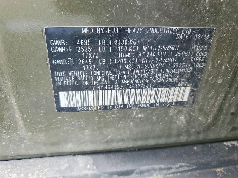 2015 Subaru Outback მანქანა იყიდება აუქციონზე, vin: 4S4BSBCC3F3275417, აუქციონის ნომერი: 56148756