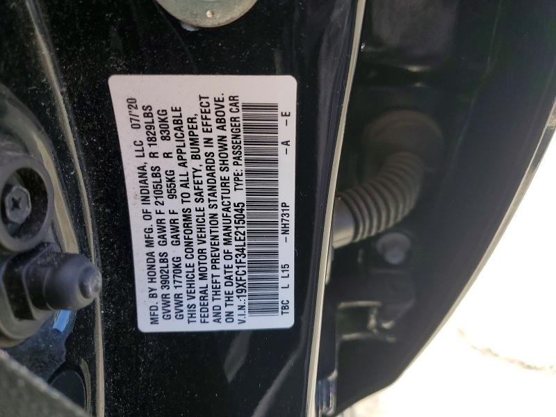 56136576 :رقم المزاد ، 19XFC1F34LE215045 vin ، 2020 Honda Civic مزاد بيع