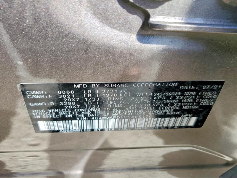 2021 Subaru Ascent მანქანა იყიდება აუქციონზე, vin: 4S4WMAPD6M3465170, აუქციონის ნომერი: 57580546
