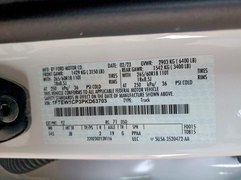 56876656 :رقم المزاد ، 1FTEW1CP3PKD63703 vin ، 2023 Ford F150 مزاد بيع