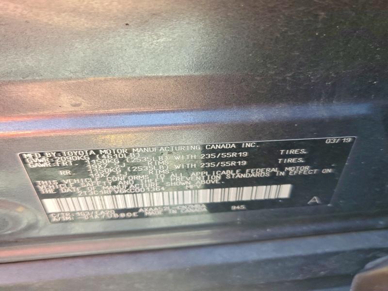 2019 Toyota Rav4 მანქანა იყიდება აუქციონზე, vin: 2T3C1RFV6KC001364, აუქციონის ნომერი: 58607056